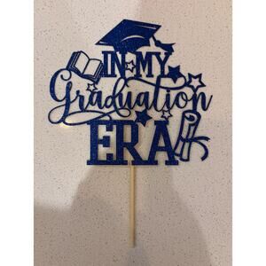 Blue color "In My Graduation Era" cake topper